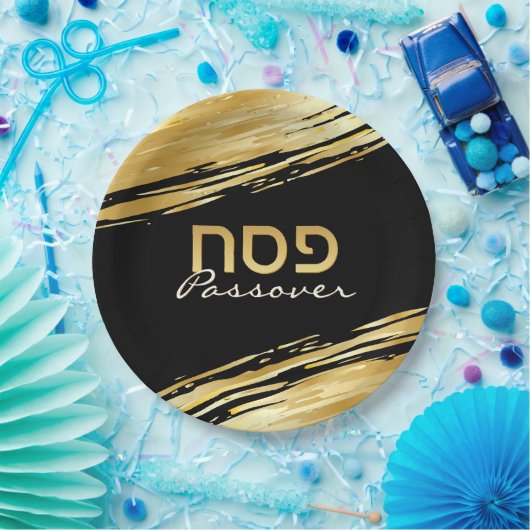 Pessach Pesach Hebräisch Gold Swash auf schwarz Pappteller (Party)