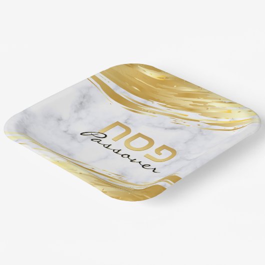 Pessach Pesach Hebräisch Gold Swash & Marmorpapier Pappteller (Gewinkelt)