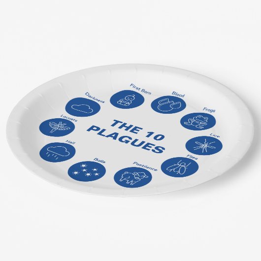 Pessach Seder 10 Pest blau und weiß Pappteller (Schrägansicht)