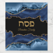 Pessach Seder Agate Blue Gold Hebrew Weinetikett (Einzelnes Label)