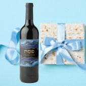 Pessach Seder Agate Blue Gold Hebrew Weinetikett