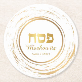 Pessach Seder Elegante Modern Gold Swash Round Pap Runder Pappuntersetzer