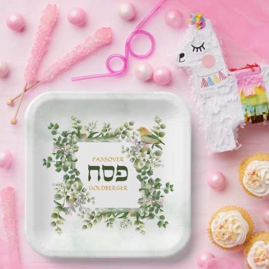 Pessach Seder Hebräisch Eukalyptus Bird Frame Pappteller (Party)