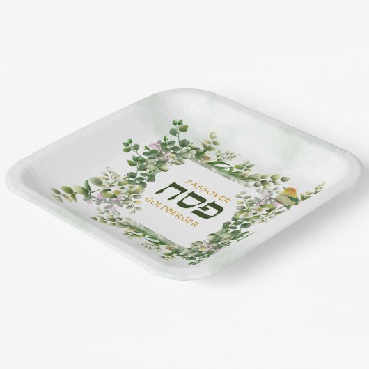 Pessach Seder Hebräisch Eukalyptus Bird Frame Pappteller (Gewinkelt)