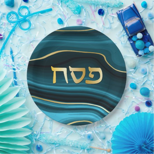 Pessach Seder hebräischen Imitate Agate Aquamarin  Pappteller (Party)