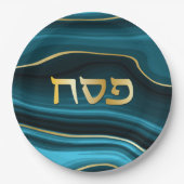 Pessach Seder hebräischen Imitate Agate Aquamarin  Pappteller (Vorderseite)