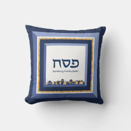 Pessach Seder Jerusalem Blue Gold Hebräisch Kissen