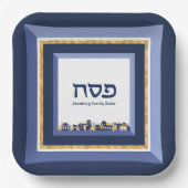 Pessach Seder Jerusalem Blue Gold Hebräisch Pappteller (Vorderseite)