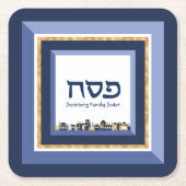 Pessach Seder Jerusalem Blue Gold Hebräisch  Rechteckiger Pappuntersetzer (Vorderseite)