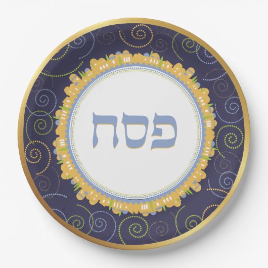 Pessach Seder Jerusalem-Marine/Gold Pappteller (Vorderseite)