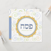 Pessach Seder Jerusalem Swirl Hebrew Gruß Karte (Vorderseite/Rückseite Beispiel)