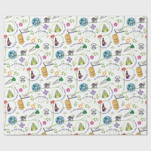 Pessach Seder Matza Weinfrösche farbig Geschenkpapier (Flach)
