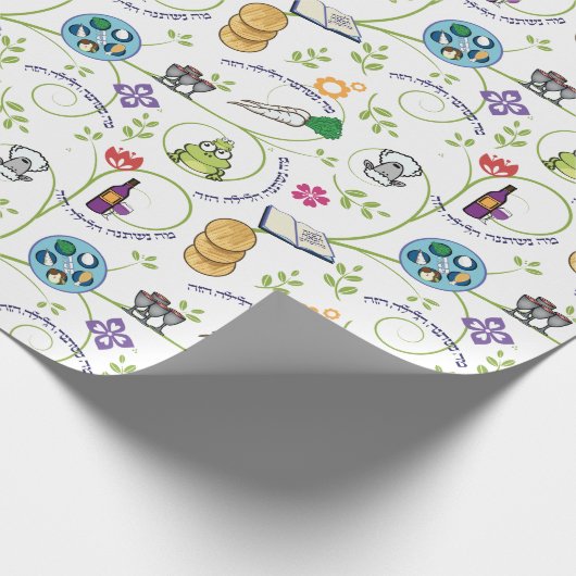 Pessach Seder Matza Weinfrösche farbig Geschenkpapier (Ecke)