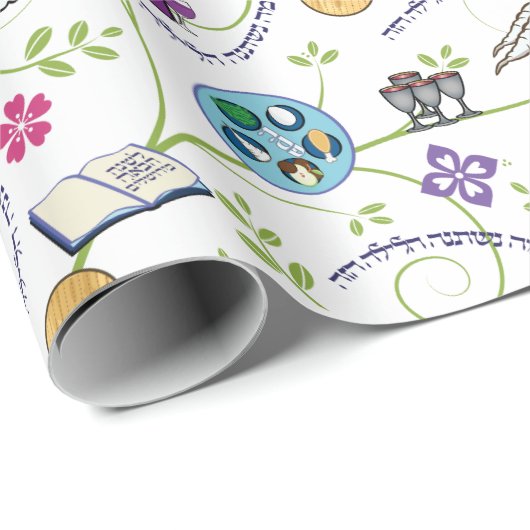 Pessach Seder Matza Weinfrösche farbig Geschenkpapier (Rolleneckpunkt)