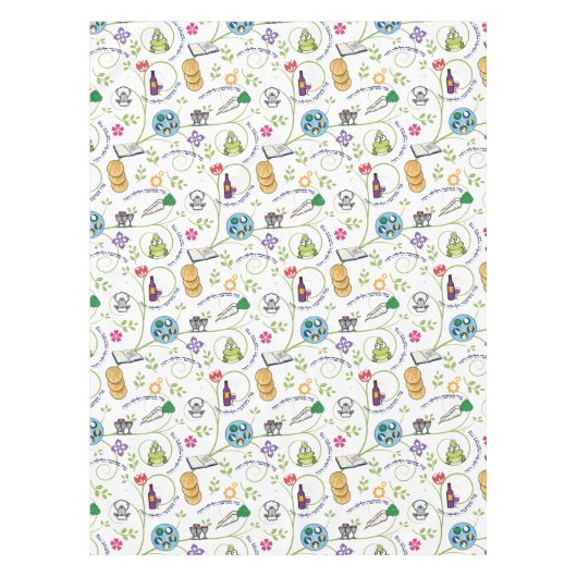 Pessach Seder Matzah Wine Frogs Whimsy w Hebrew Tischdecke (Vorderseite)