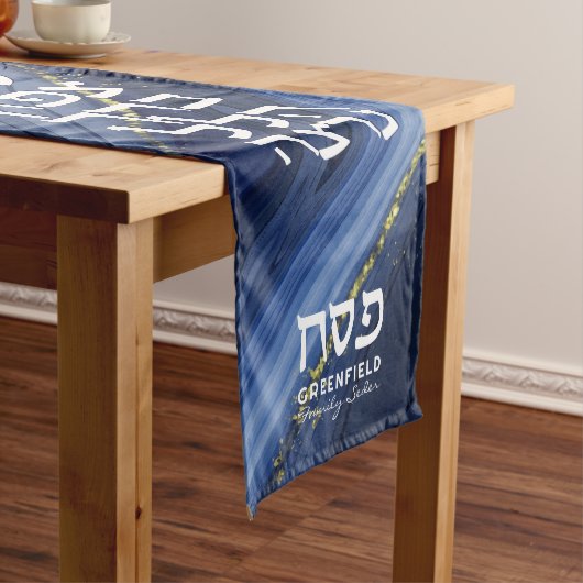 Pessach Seder Moderne Hebrew Blue Agate Mittelgroßer Tischläufer (Beispiel)