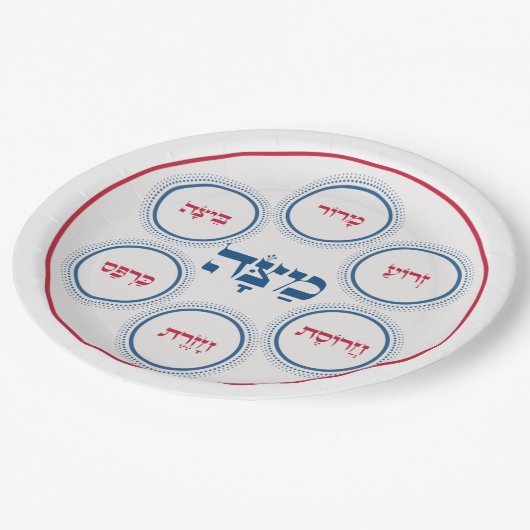 Pessach Seder Plate Hebräisch Modern Pappteller (Schrägansicht)