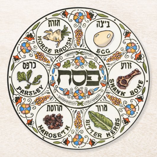 Pessach-Seder-Teller Runder Pappuntersetzer (Vorderseite)