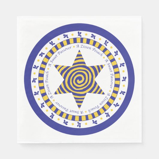 Pessach White Standard Napkins "Blue/Yellow Star" Serviette (Vorderseite)