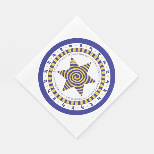 Pessach White Standard Napkins "Blue/Yellow Star" Serviette (Ecke)