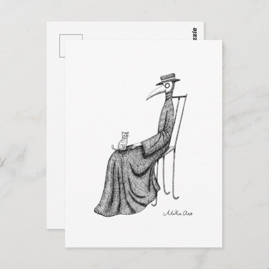 Pestarzt mit Katze auf einem Stuhl Goth Art sitzen Postkarte (Vorne/Hinten)