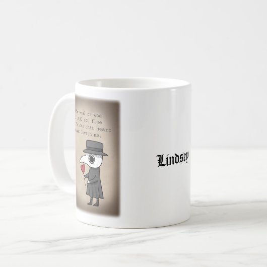 Pestarzt mit mittelalterlichem Liebe Gedicht Indiv Kaffeetasse (Vorderseite Links)
