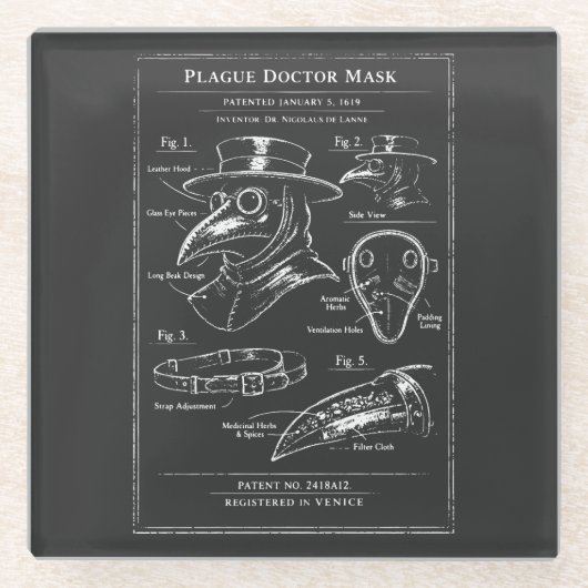 Pestdoktor-Masken-Blueprint Glasuntersetzer (Vorderseite)