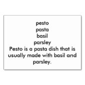 Pesto Basil Pasta Reading Flashcards für Erwachsen Tischnummer (Rückseite)