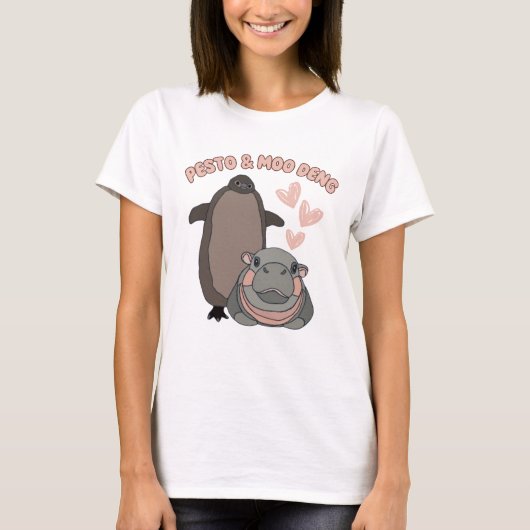 Pesto und Moo Deng Pinguin und Hippo Funny T-Shirt (Vorderseite)