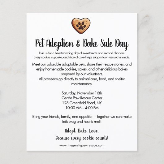 Pet Adoption Bake Sale Fundraiser Flyer (Vorne)