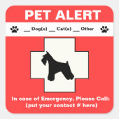 Pet Alert Emergency Quadratischer Aufkleber (Vorderseite)