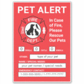 Pet Alert Fire Rescue Aufkleber (Vorderseite)
