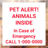 PET ALERT! Helle rote Buchstaben Fensteraufkleber (Blatt 2)