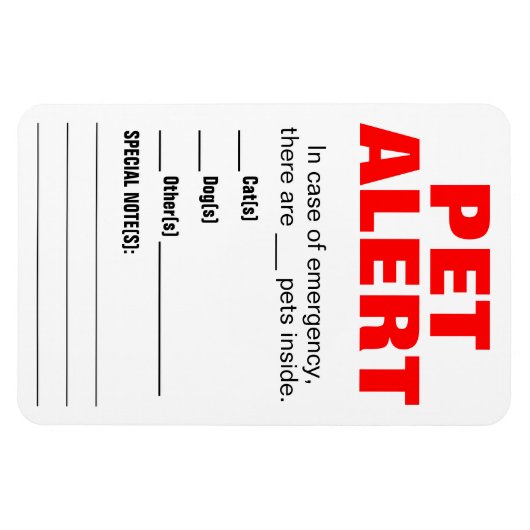 Pet Alert Magnet (Horizontal)