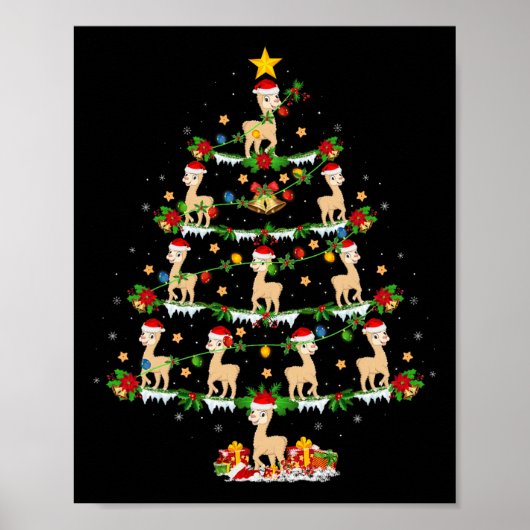 Pet Animal Xmas Lights Santa Alpaca Weihnachtsbaum Poster (Vorne)