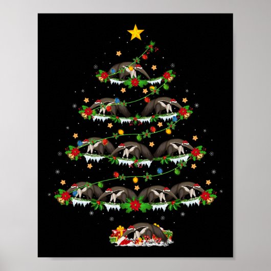 Pet Animal Xmas Lights Santa Anteater Weihnachten Poster (Vorne)