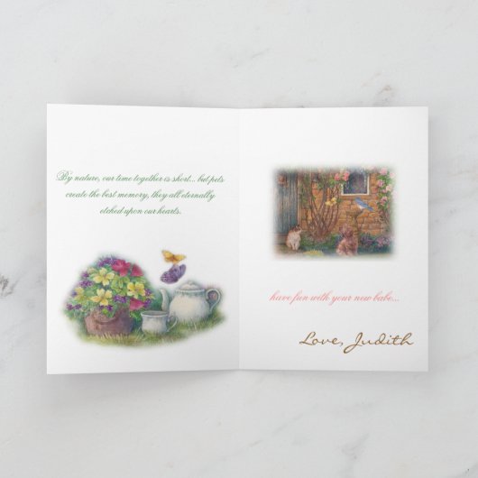 pet Beileid, Katze im Garten, heartfelt Mitteilung Karte (Innenseite)