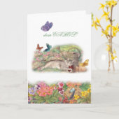 pet Beileid, Katze im Garten, heartfelt Mitteilung Karte (Gelbe Blume)