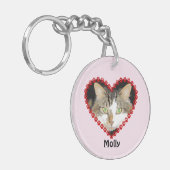 Pet benutzerdefinierte Foto Name Pay Drucke rosa Schlüsselanhänger (Vorderseite links)