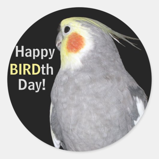 Pet Bird Cockatiel Foto Happy BIRDth Day Birthday Runder Aufkleber (Vorderseite)