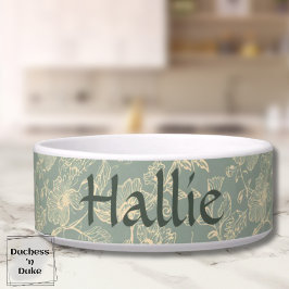 Pet Bowl - Sage Green Botanical, Personalized  Napf