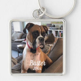 Pet Boxer Photo White Typography Personalize Schlüsselanhänger