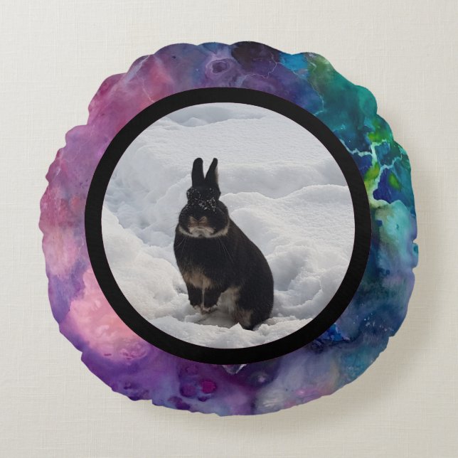 Pet bunny photo - acrylic paint rundes kissen (Vorderseite)