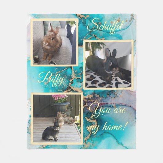 Pet bunny photo collage - green ink Fleecedecke (Vorderseite)