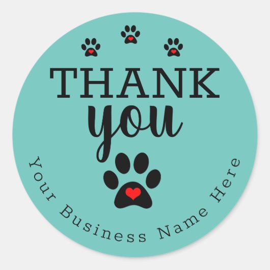 Pet Business, Dog Paw Custom Danke Stickers (Vorderseite)