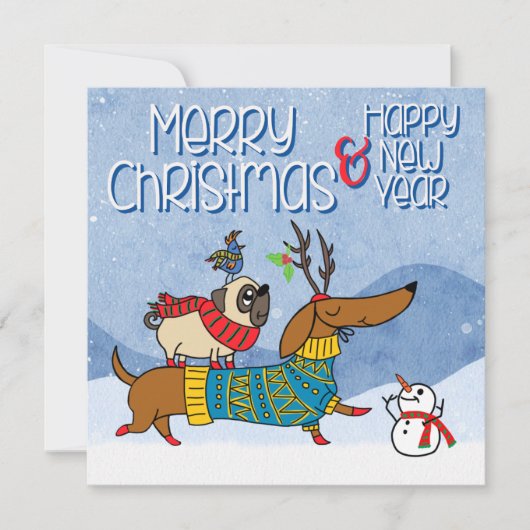Pet Business Weihnachten Dackel Mops Hunde Mitteilungskarte (Vorderseite)