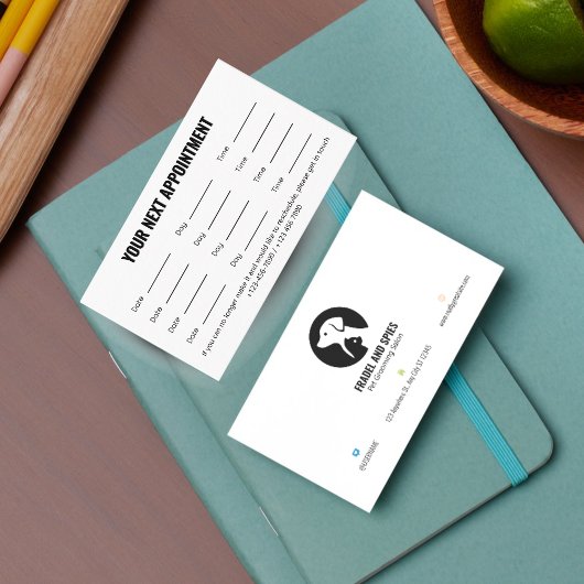 Pet Care Appointment Card with Logo & Cute Animal Terminkarte