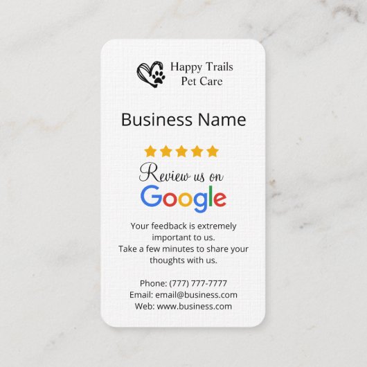 Pet Care Google Review Request Card mit QR-Code Visitenkarte (Rückseite)
