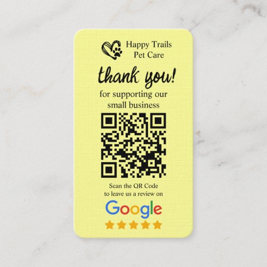 Pet Care Google Review Request Card mit QR-Code Visitenkarte (Vorderseite)