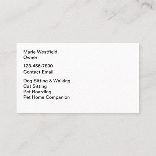 Pet Care Moderne, stilvolle Visitenkarten Visitenkarte (Rückseite)